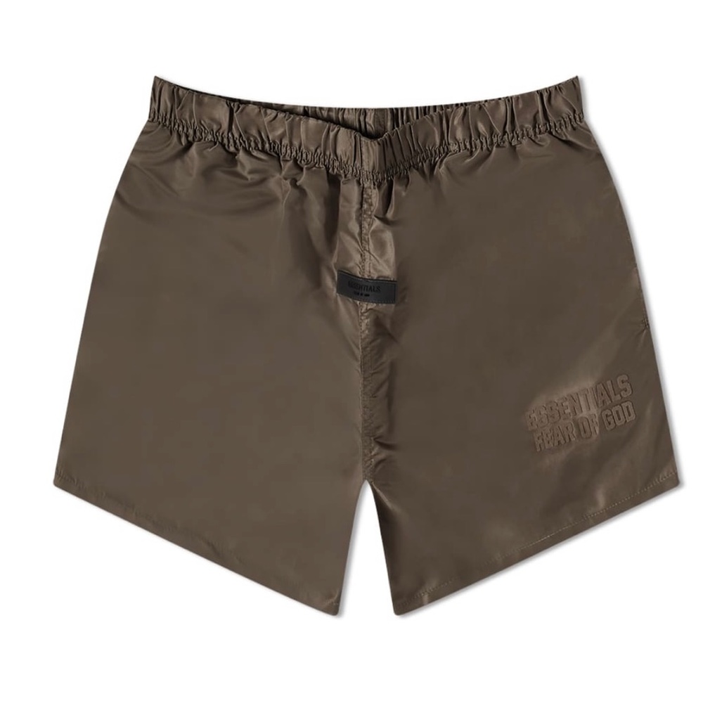 fear of god essentials off-black running shorts, size medium